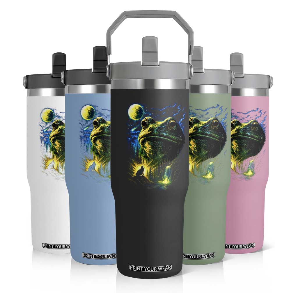 Cosmic Frog Howling At Moon Parody Graphic Flip Straw Tumbler Vintage 90s Retro Fantasy Meme