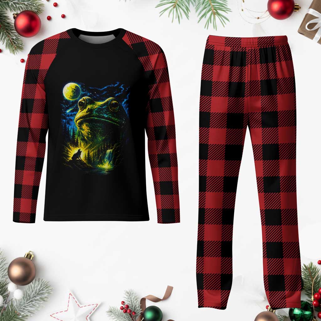 Cosmic Frog Howling At Moon Parody Graphic Plaid Pajama Set Vintage 90s Retro Fantasy Meme TS02 Buffalo Plaid Print Your Wear