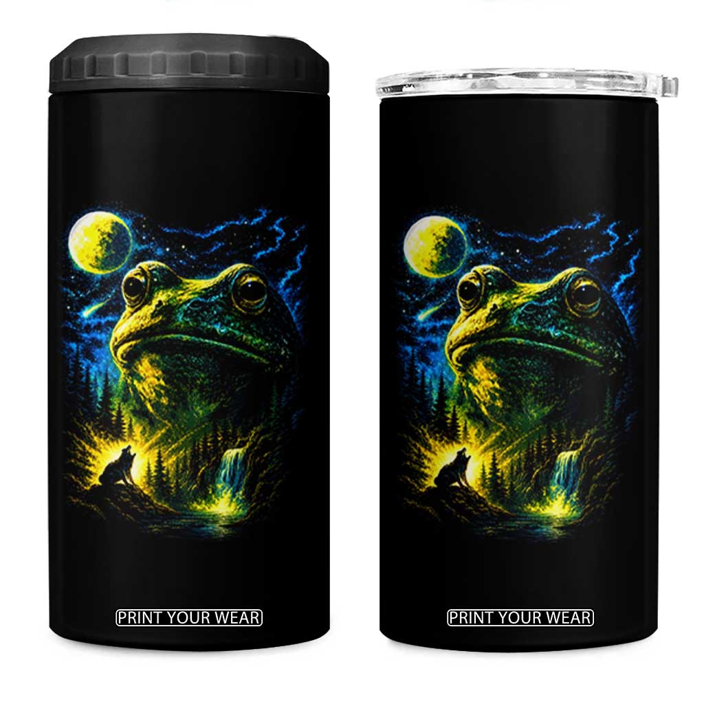 Cosmic Frog Howling At Moon Parody Graphic 4 in 1 Can Cooler Tumbler Vintage 90s Retro Fantasy Meme