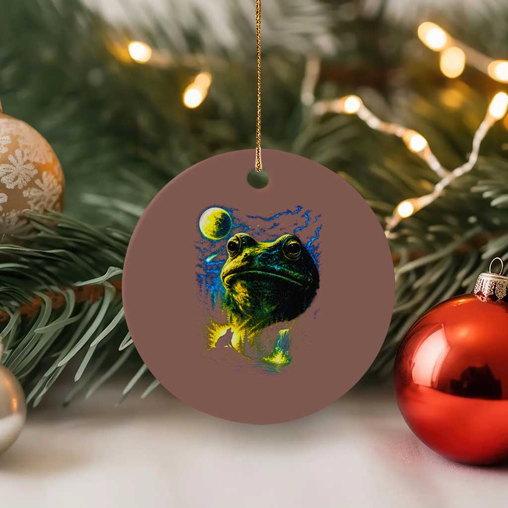 Cosmic Frog Howling At Moon Parody Graphic Ceramic Ornament Vintage 90s Retro Fantasy Meme