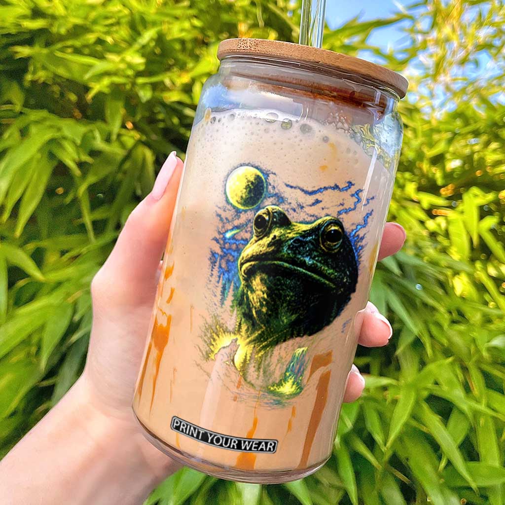 Cosmic Frog Howling At Moon Parody Graphic Glass Can Vintage 90s Retro Fantasy Meme TS02 Black Print Your Wear