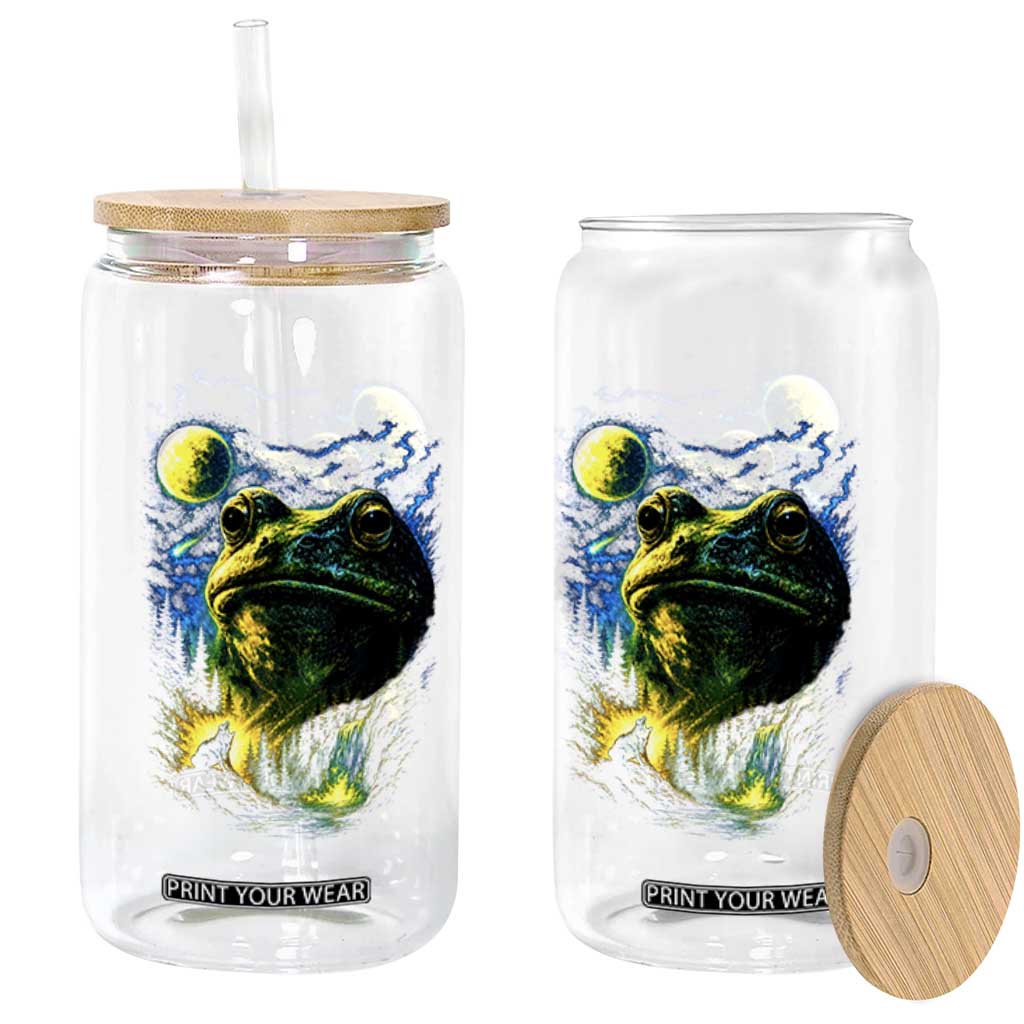 Cosmic Frog Howling At Moon Parody Graphic Glass Can Vintage 90s Retro Fantasy Meme