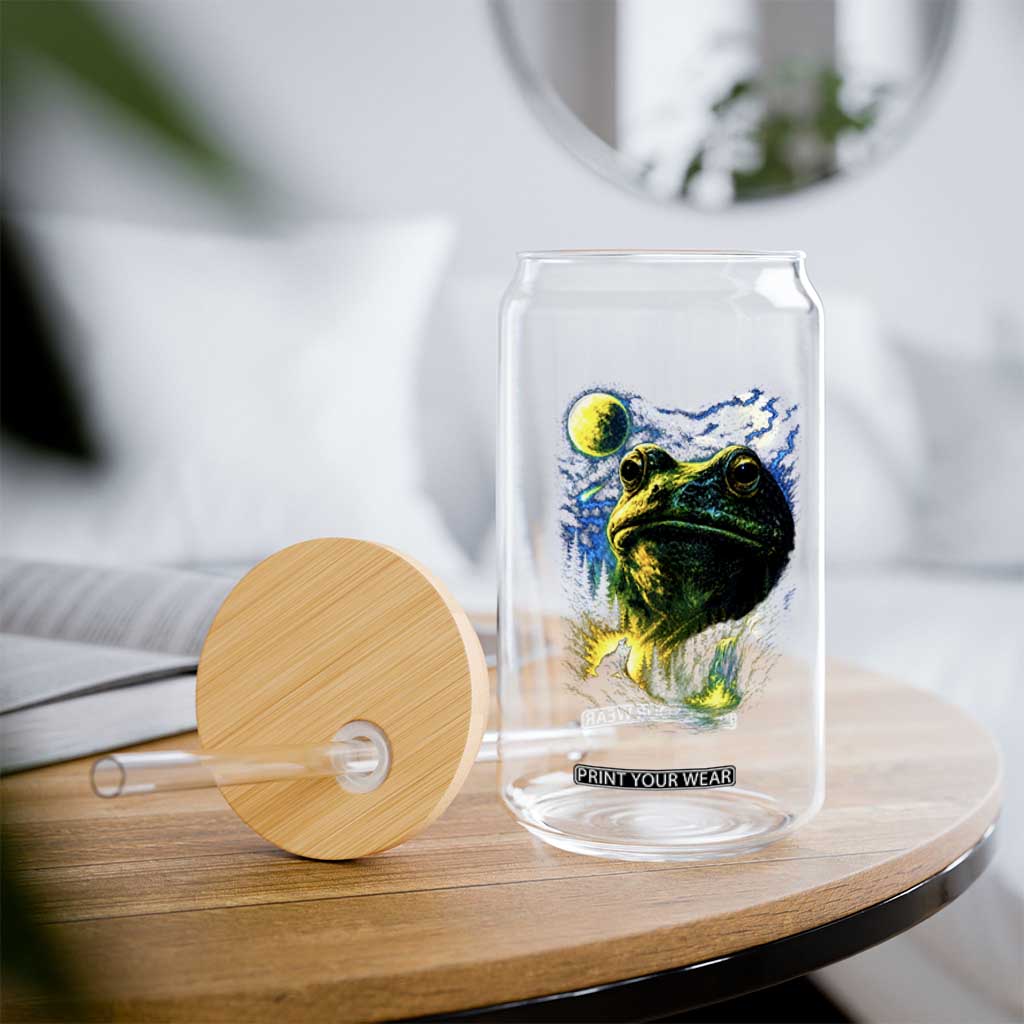 Cosmic Frog Howling At Moon Parody Graphic Glass Can Vintage 90s Retro Fantasy Meme