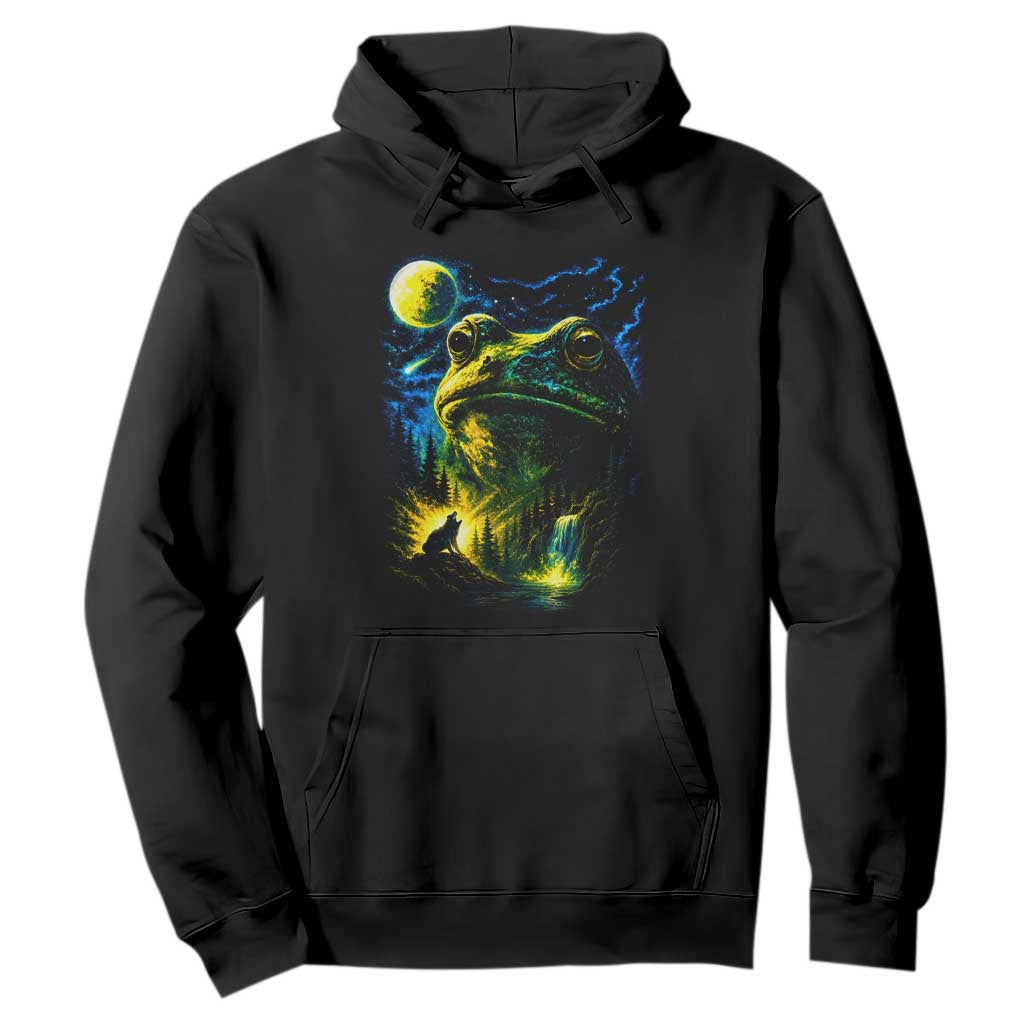 Cosmic Frog Howling At Moon Parody Graphic Hoodie Vintage 90s Retro Fantasy Meme TS02 Black Print Your Wear