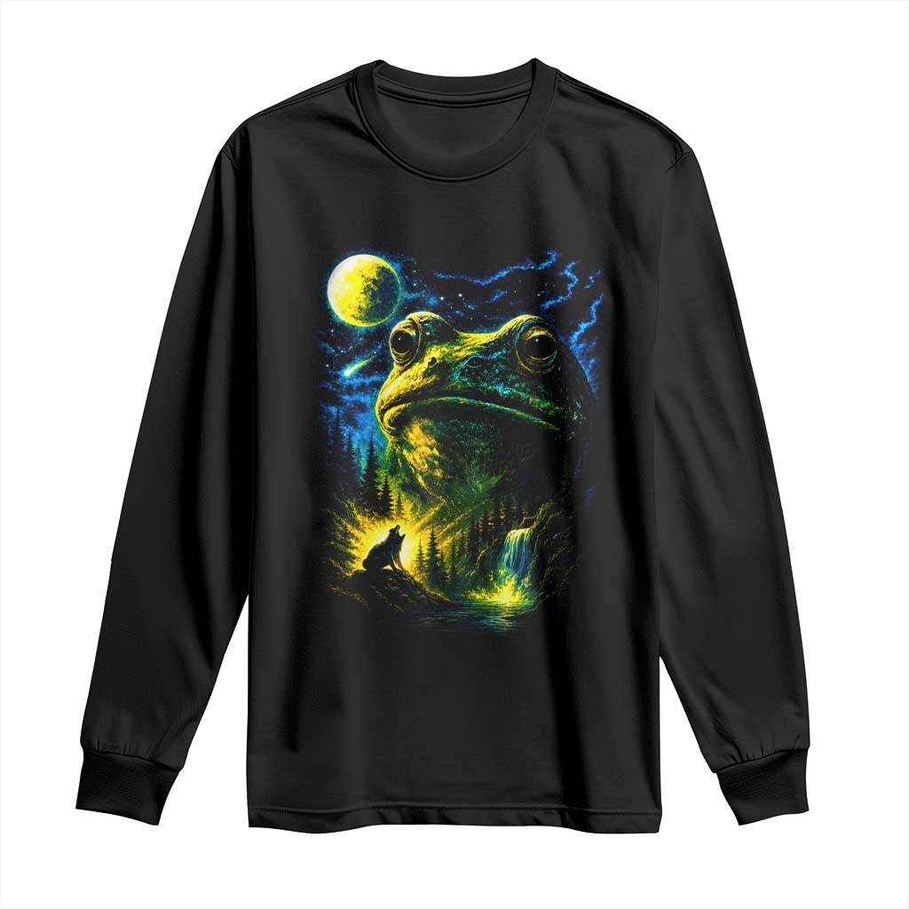 Cosmic Frog Howling At Moon Parody Graphic Long Sleeve Shirt Vintage 90s Retro Fantasy Meme TS02 Black Print Your Wear