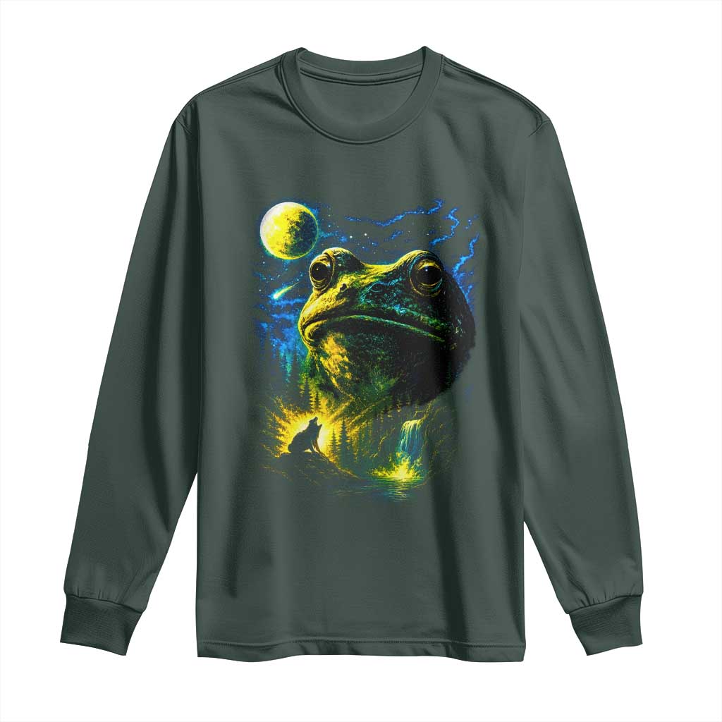 Cosmic Frog Howling At Moon Parody Graphic Long Sleeve Shirt Vintage 90s Retro Fantasy Meme
