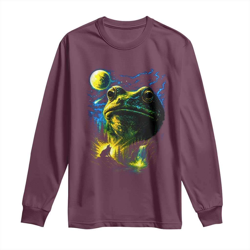 Cosmic Frog Howling At Moon Parody Graphic Long Sleeve Shirt Vintage 90s Retro Fantasy Meme