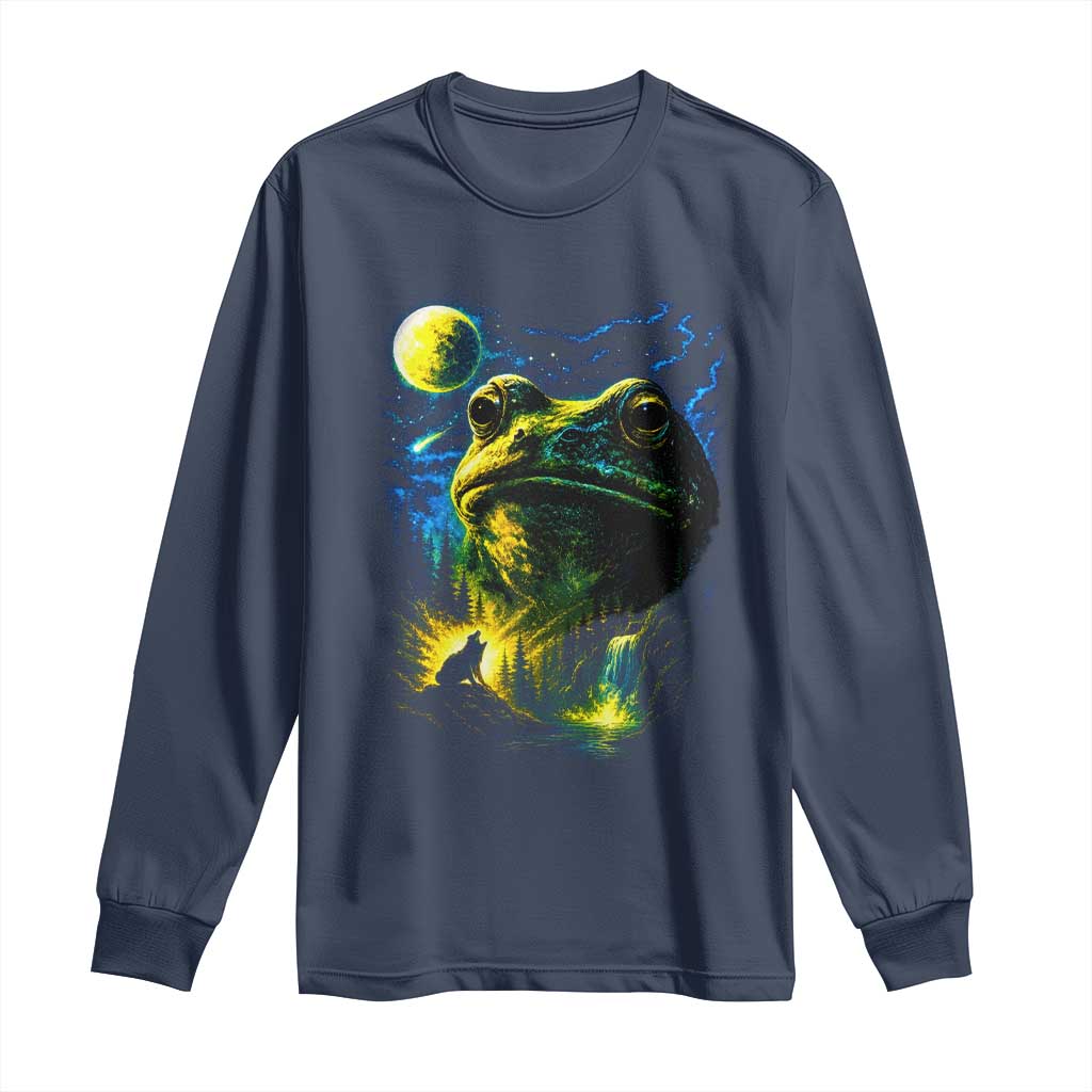 Cosmic Frog Howling At Moon Parody Graphic Long Sleeve Shirt Vintage 90s Retro Fantasy Meme