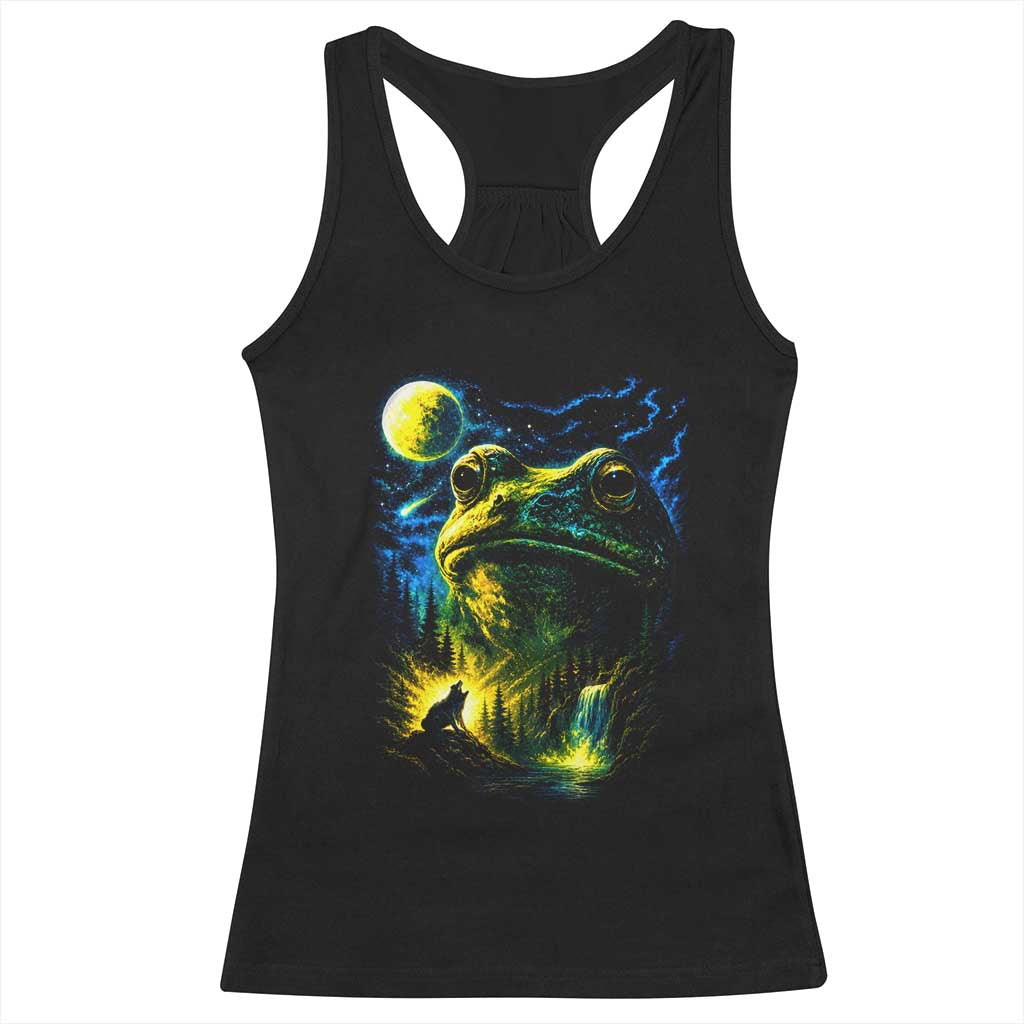 Cosmic Frog Howling At Moon Parody Graphic Racerback Tank Top Vintage 90s Retro Fantasy Meme TS02 Black Print Your Wear