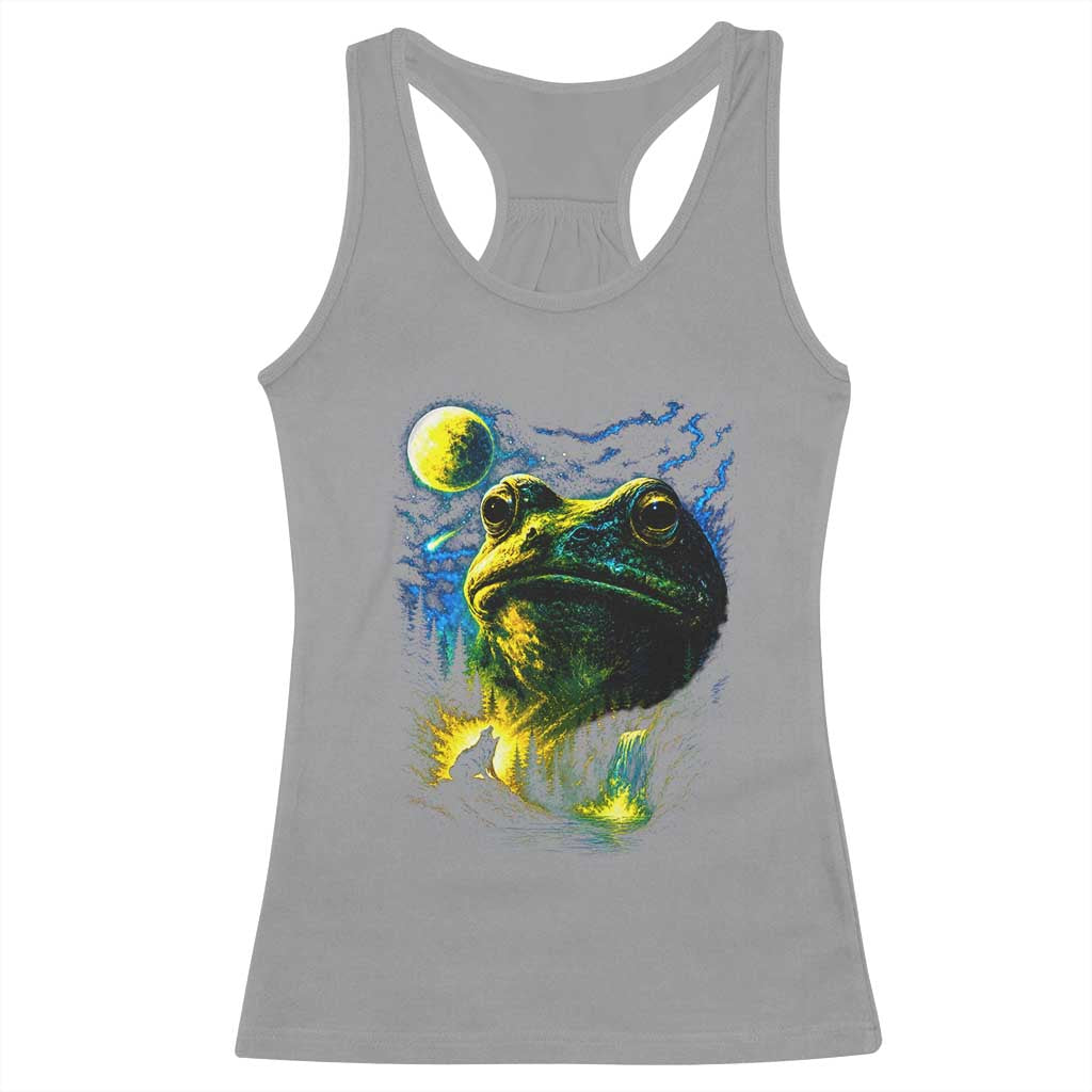 Cosmic Frog Howling At Moon Parody Graphic Racerback Tank Top Vintage 90s Retro Fantasy Meme