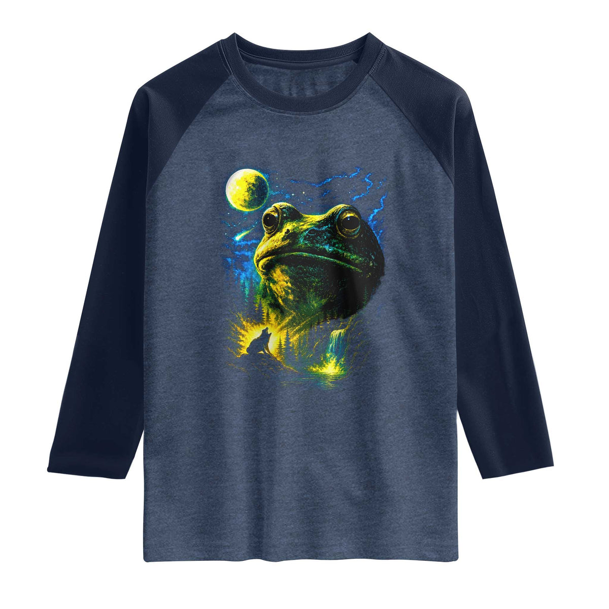Cosmic Frog Howling At Moon Parody Graphic Raglan Shirt Vintage 90s Retro Fantasy Meme