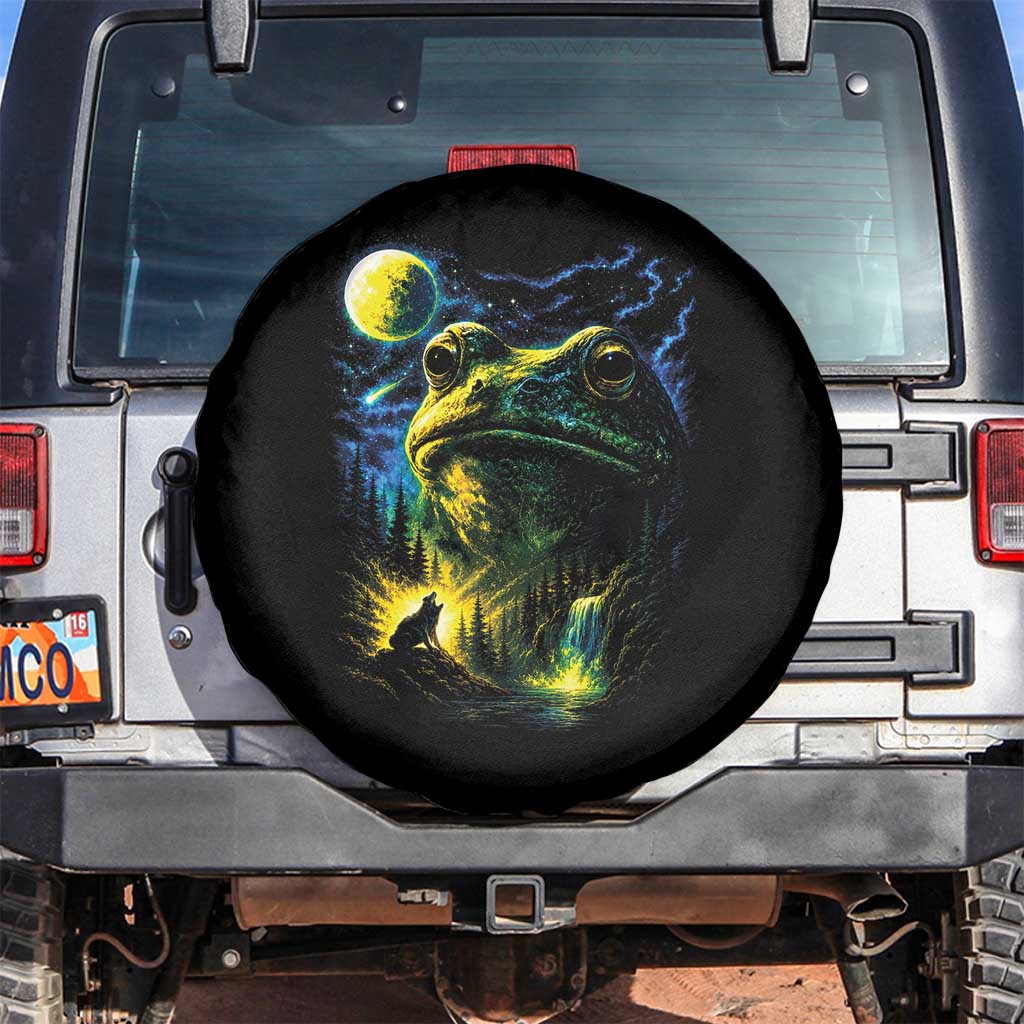 Cosmic Frog Howling At Moon Parody Graphic Spare Tire Cover Vintage 90s Retro Fantasy Meme TS02 No hole Black Print Your Wear