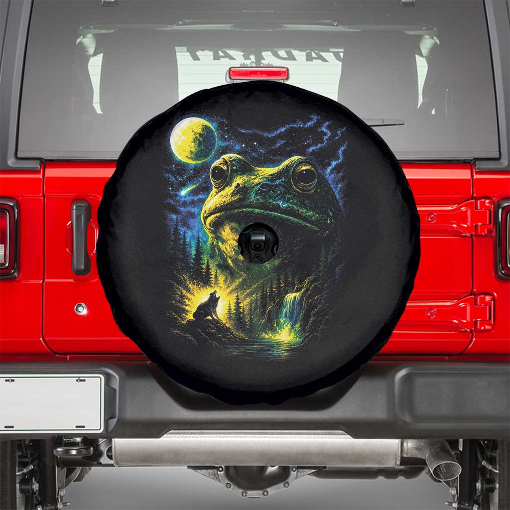 Cosmic Frog Howling At Moon Parody Graphic Spare Tire Cover Vintage 90s Retro Fantasy Meme