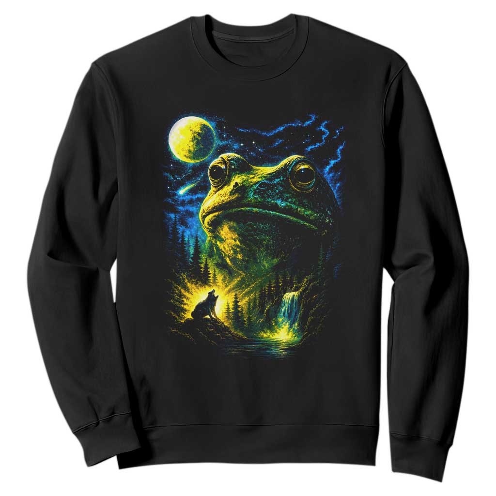 Cosmic Frog Howling At Moon Parody Graphic Sweatshirt Vintage 90s Retro Fantasy Meme TS02 Black Print Your Wear