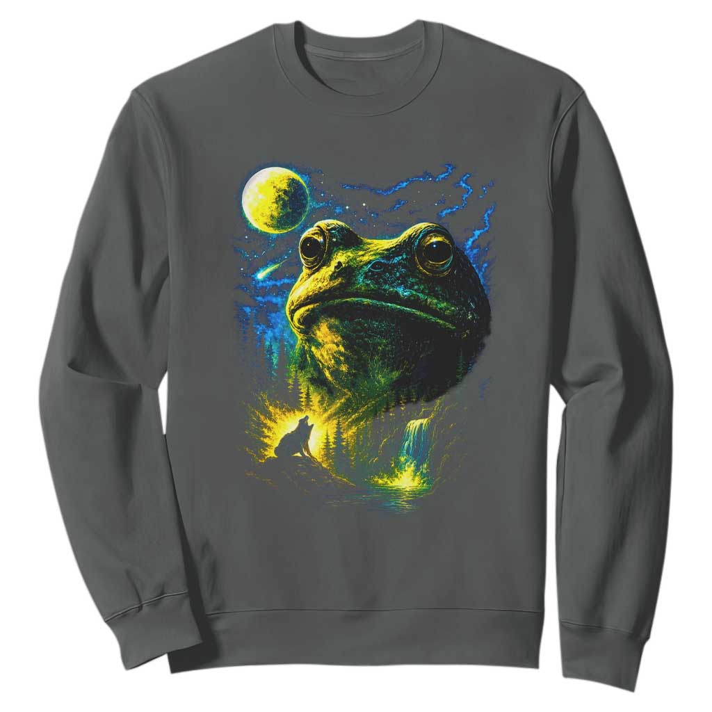 Cosmic Frog Howling At Moon Parody Graphic Sweatshirt Vintage 90s Retro Fantasy Meme