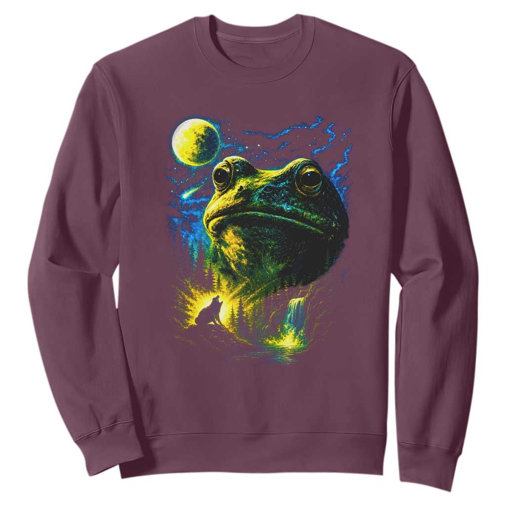 Cosmic Frog Howling At Moon Parody Graphic Sweatshirt Vintage 90s Retro Fantasy Meme