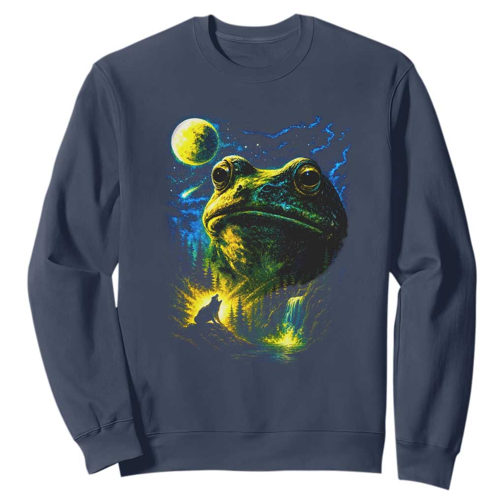 Cosmic Frog Howling At Moon Parody Graphic Sweatshirt Vintage 90s Retro Fantasy Meme