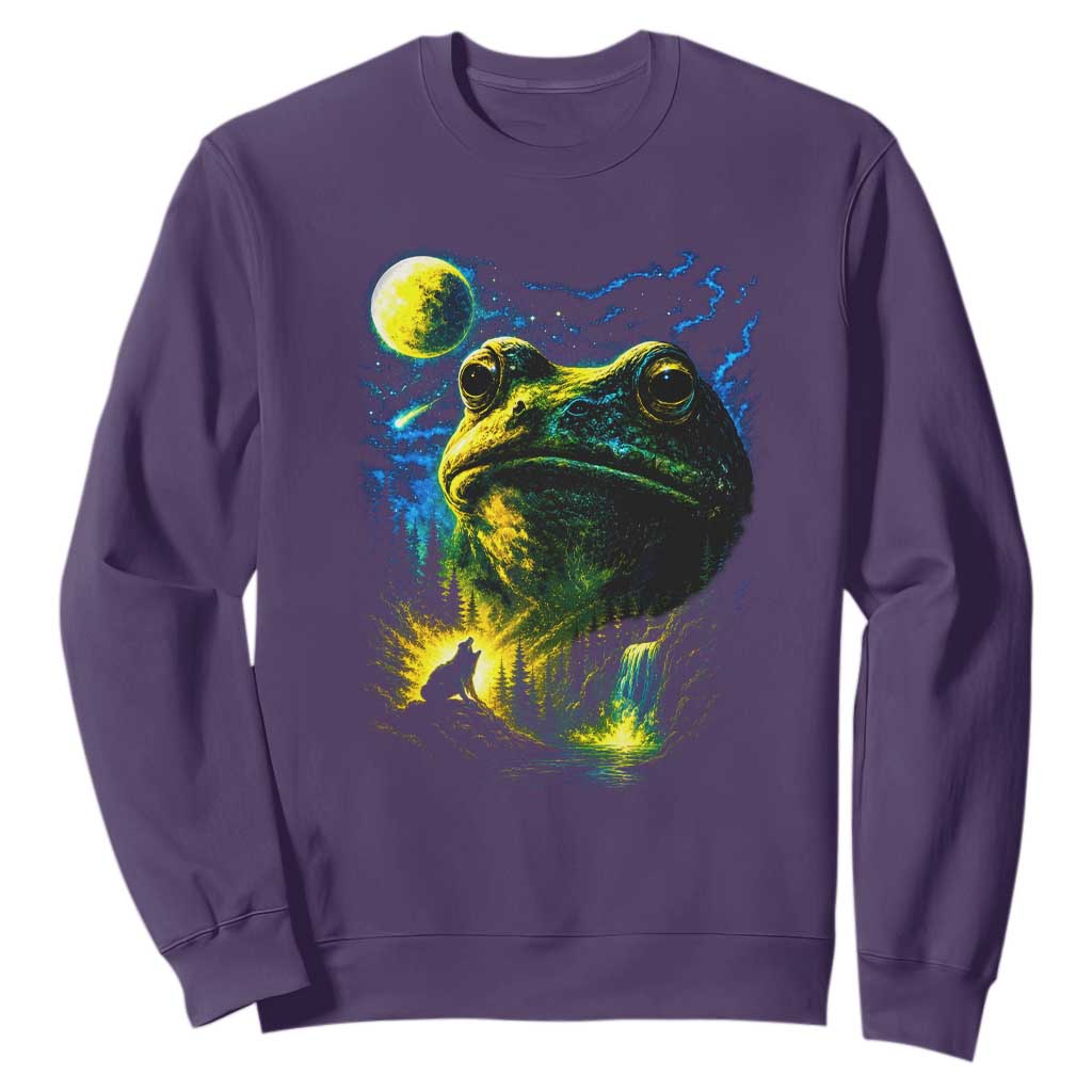 Cosmic Frog Howling At Moon Parody Graphic Sweatshirt Vintage 90s Retro Fantasy Meme