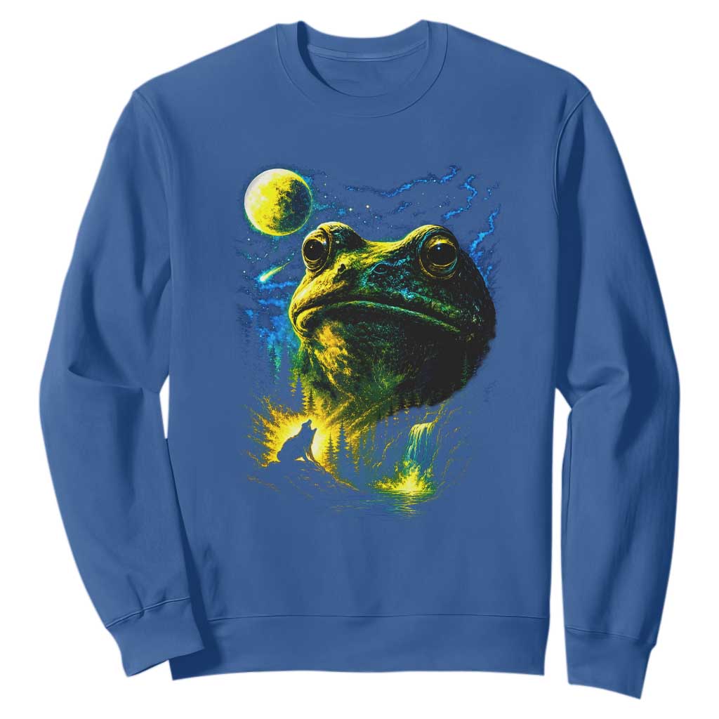 Cosmic Frog Howling At Moon Parody Graphic Sweatshirt Vintage 90s Retro Fantasy Meme