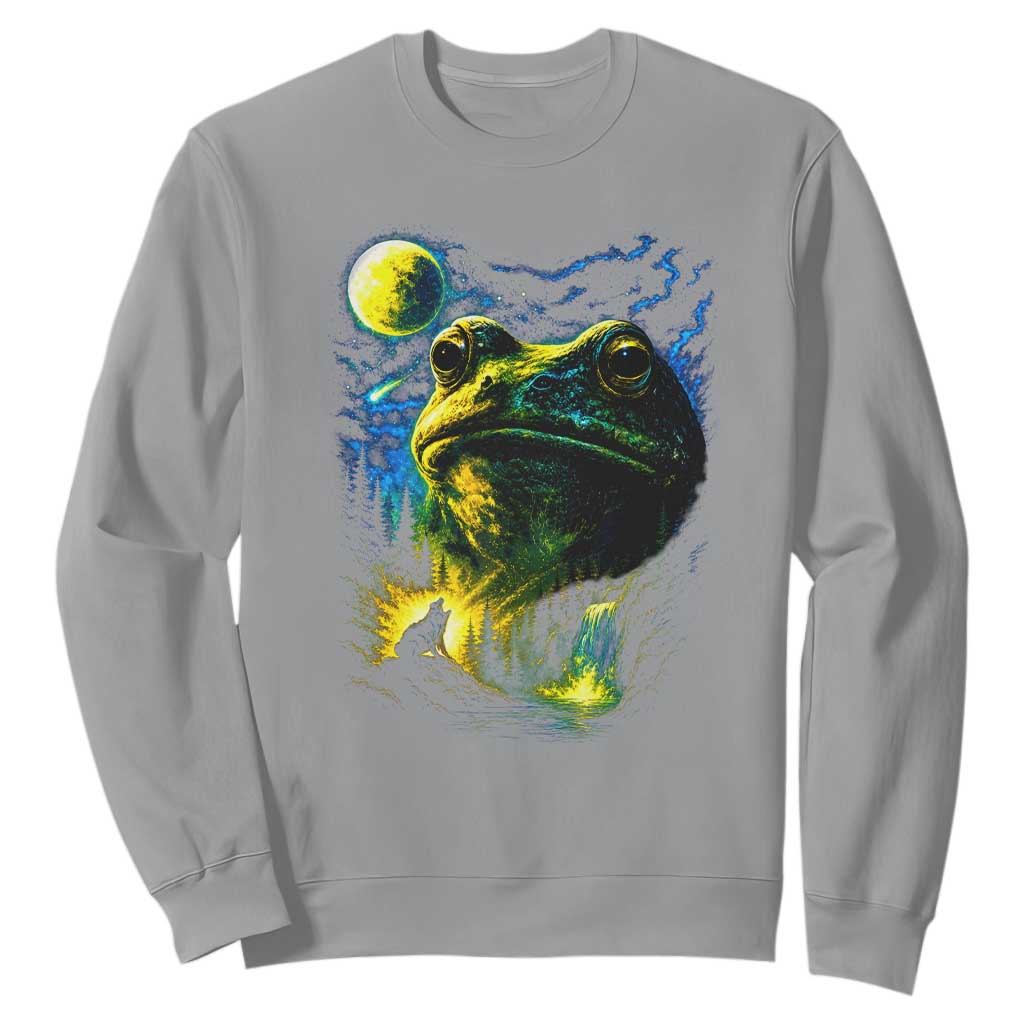 Cosmic Frog Howling At Moon Parody Graphic Sweatshirt Vintage 90s Retro Fantasy Meme