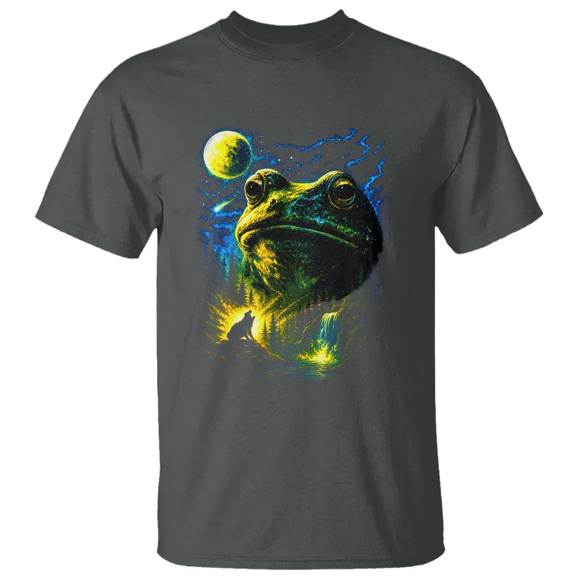 Cosmic Frog Howling At Moon Parody Graphic T Shirt Vintage 90s Retro Fantasy Meme