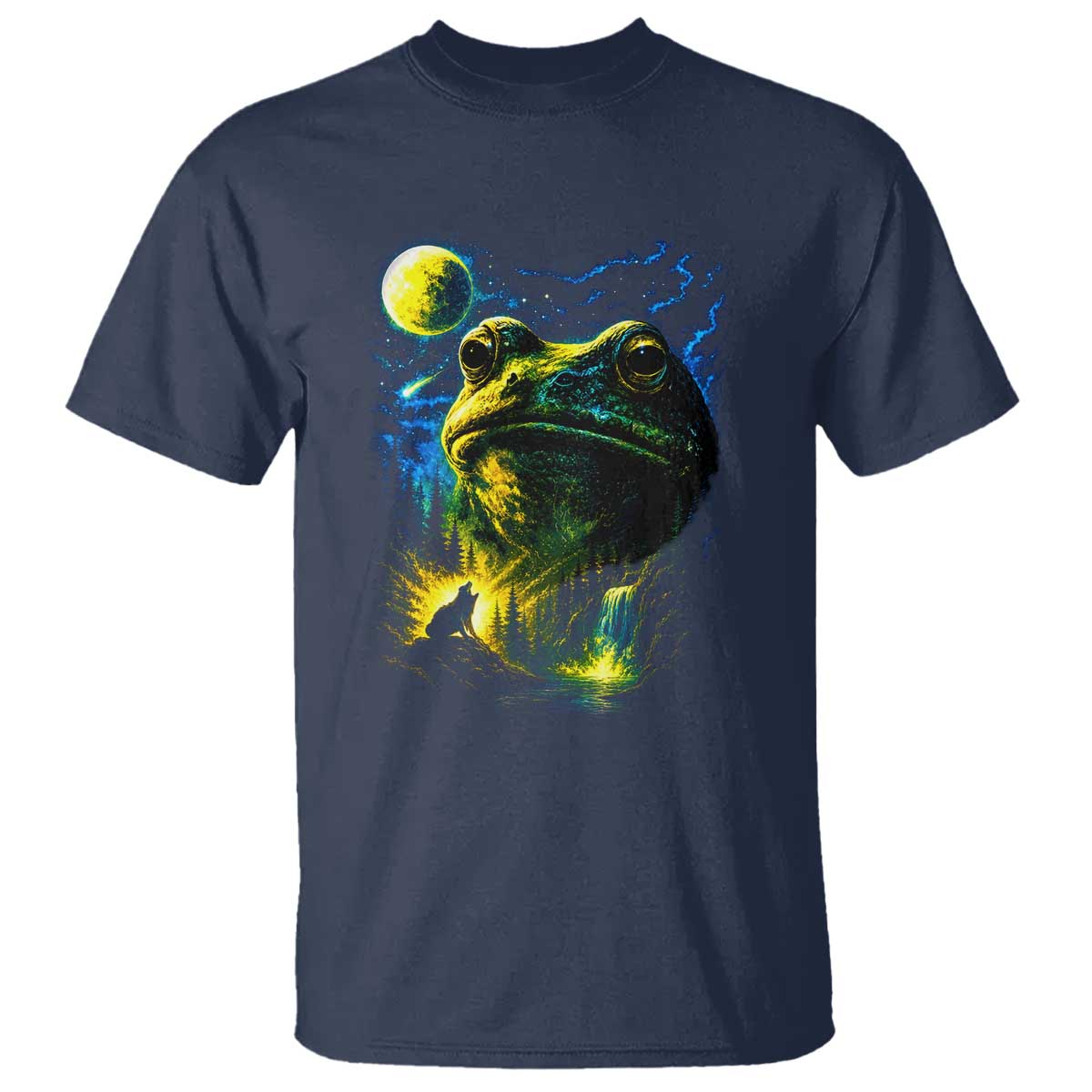 Cosmic Frog Howling At Moon Parody Graphic T Shirt Vintage 90s Retro Fantasy Meme