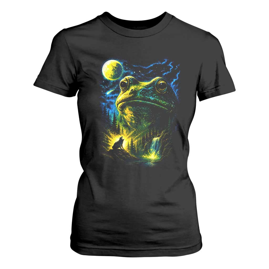 Cosmic Frog Howling At Moon Parody Graphic T Shirt For Women Vintage 90s Retro Fantasy Meme
