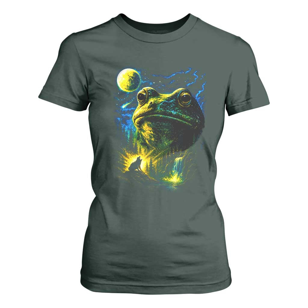 Cosmic Frog Howling At Moon Parody Graphic T Shirt For Women Vintage 90s Retro Fantasy Meme