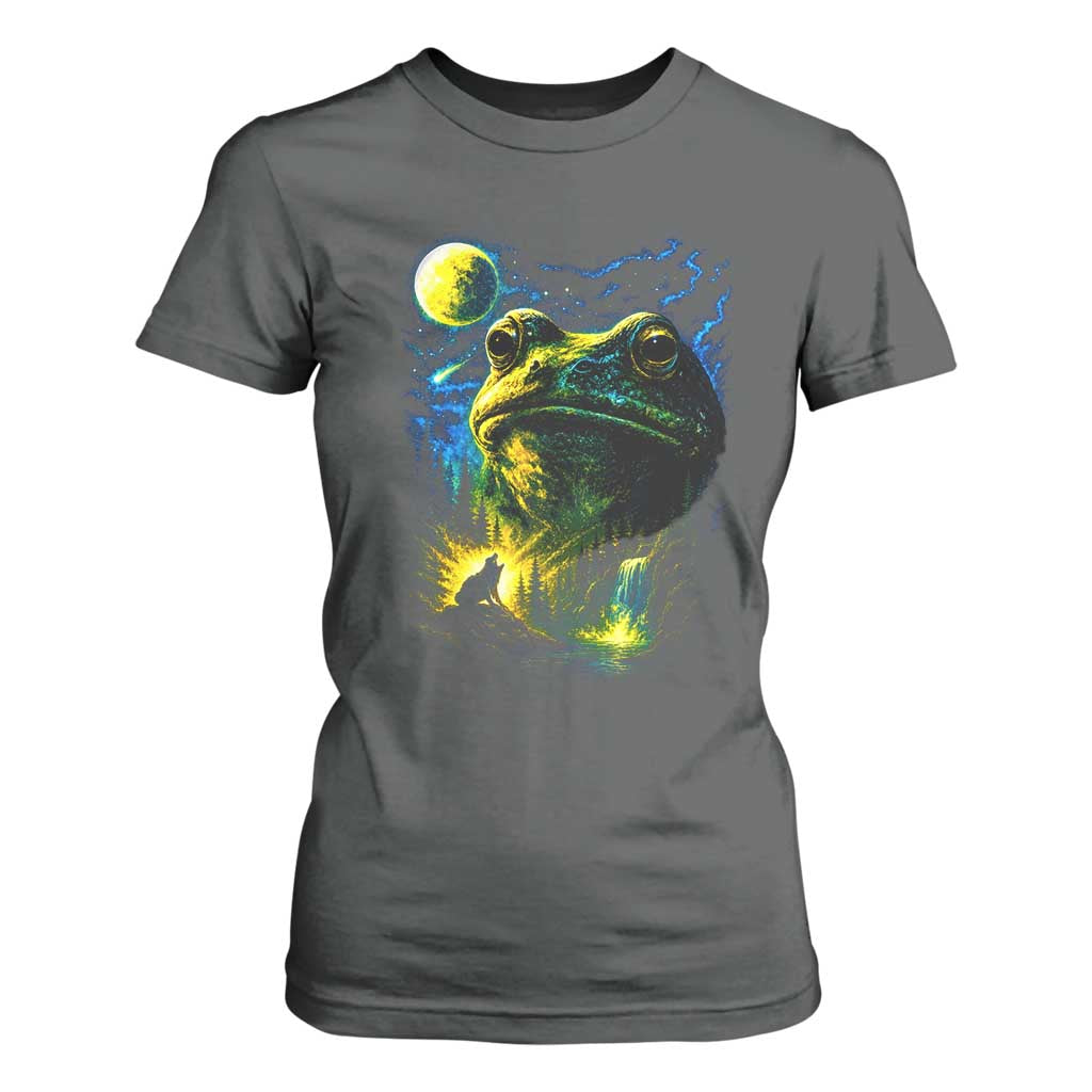 Cosmic Frog Howling At Moon Parody Graphic T Shirt For Women Vintage 90s Retro Fantasy Meme