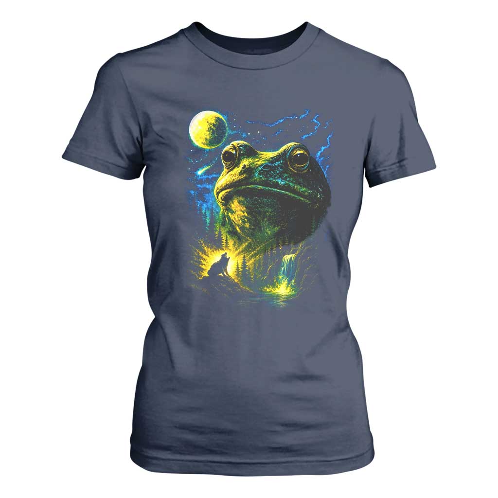 Cosmic Frog Howling At Moon Parody Graphic T Shirt For Women Vintage 90s Retro Fantasy Meme