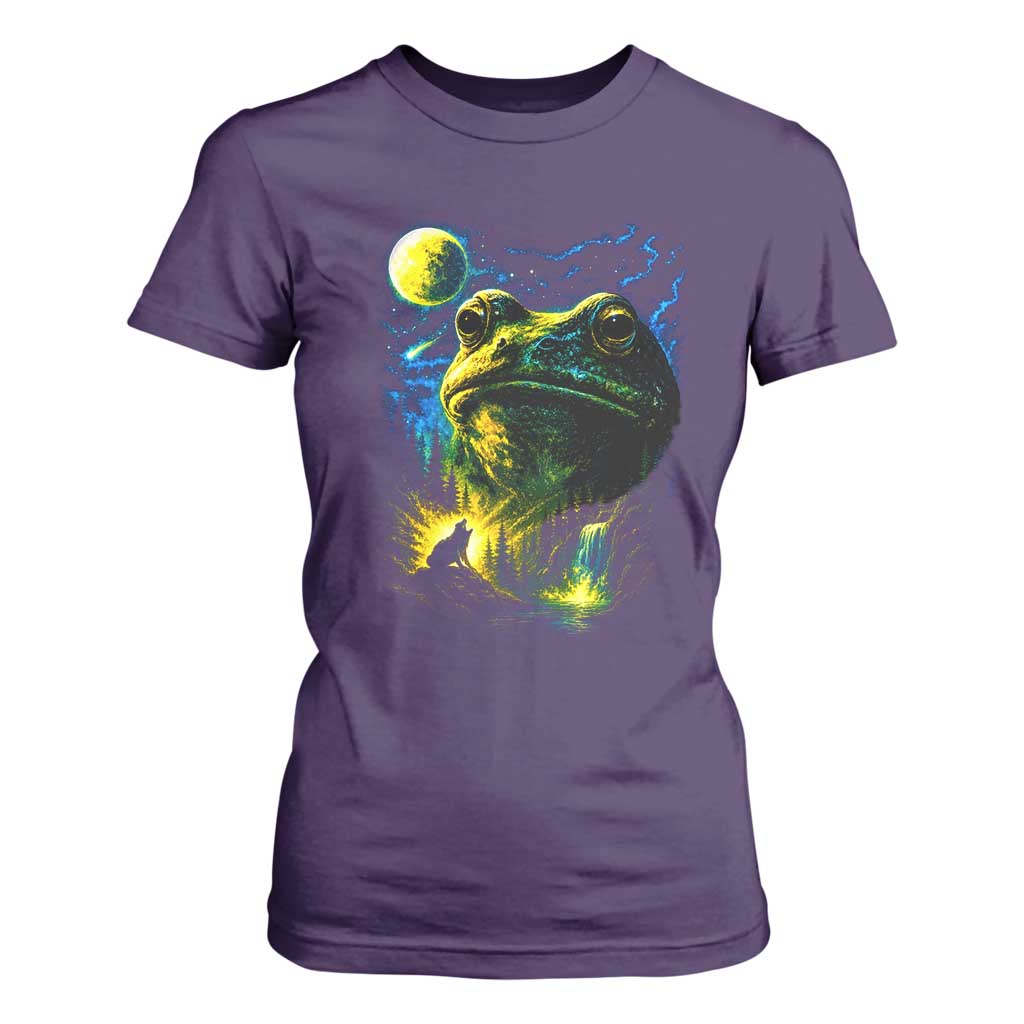 Cosmic Frog Howling At Moon Parody Graphic T Shirt For Women Vintage 90s Retro Fantasy Meme
