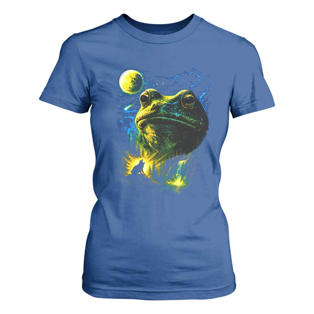 Cosmic Frog Howling At Moon Parody Graphic T Shirt For Women Vintage 90s Retro Fantasy Meme