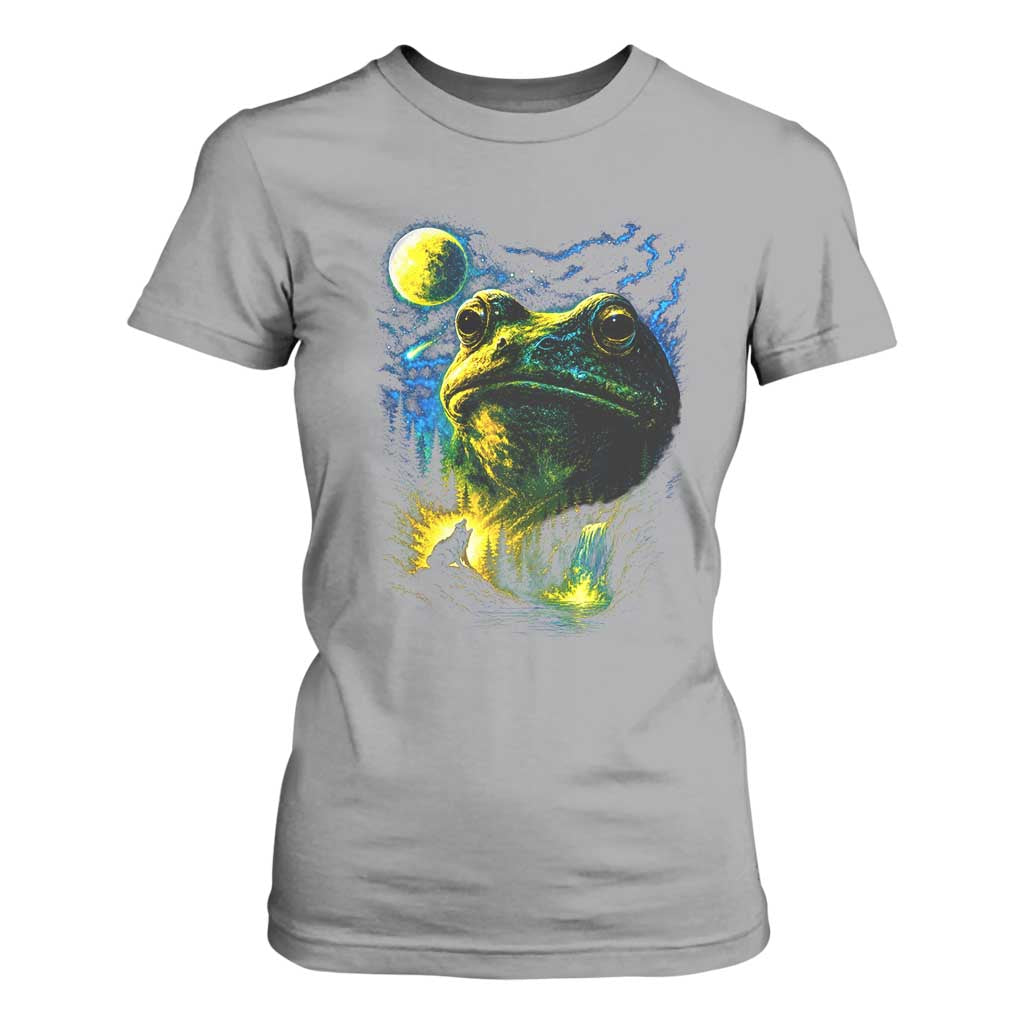 Cosmic Frog Howling At Moon Parody Graphic T Shirt For Women Vintage 90s Retro Fantasy Meme