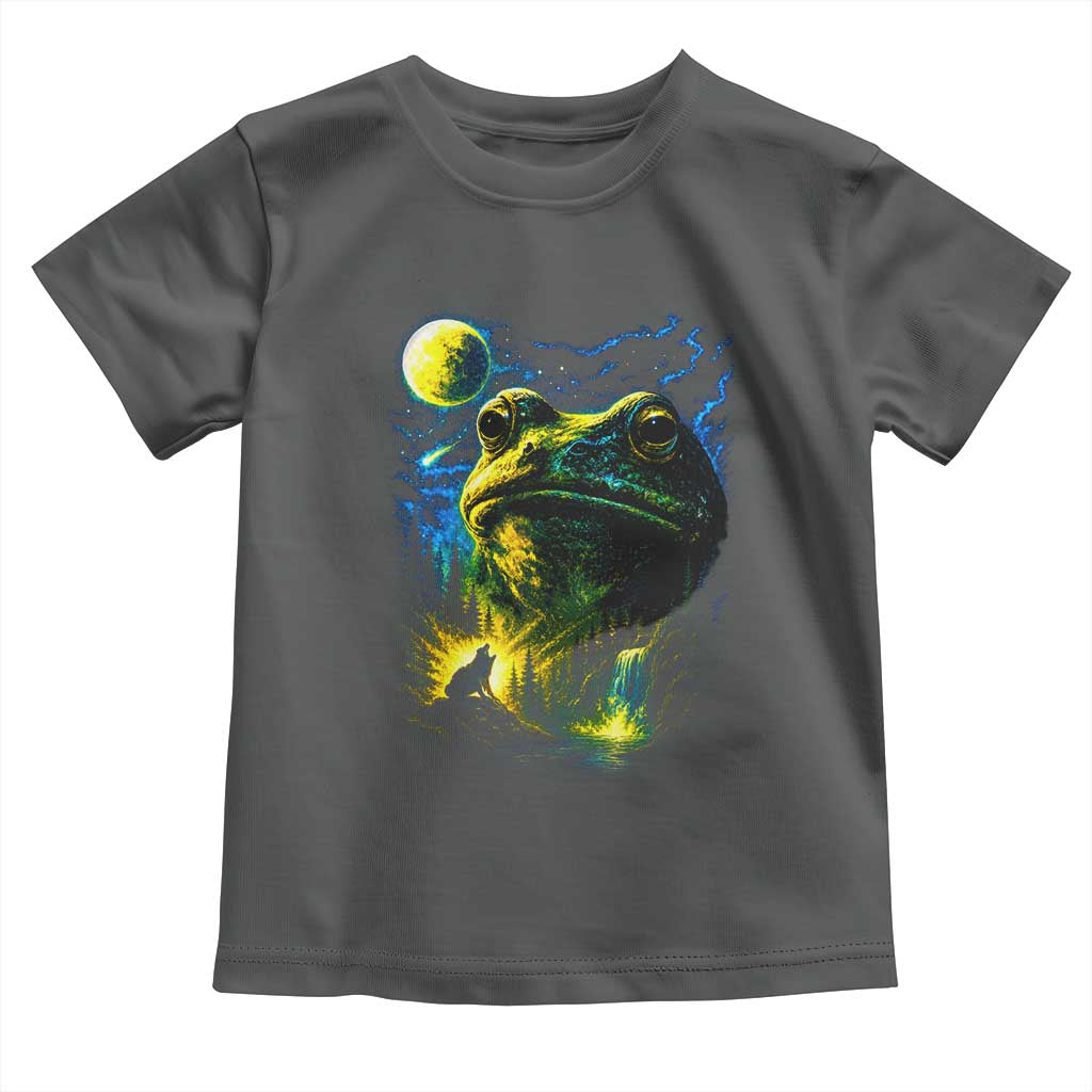 Cosmic Frog Howling At Moon Parody Graphic Toddler T Shirt Vintage 90s Retro Fantasy Meme