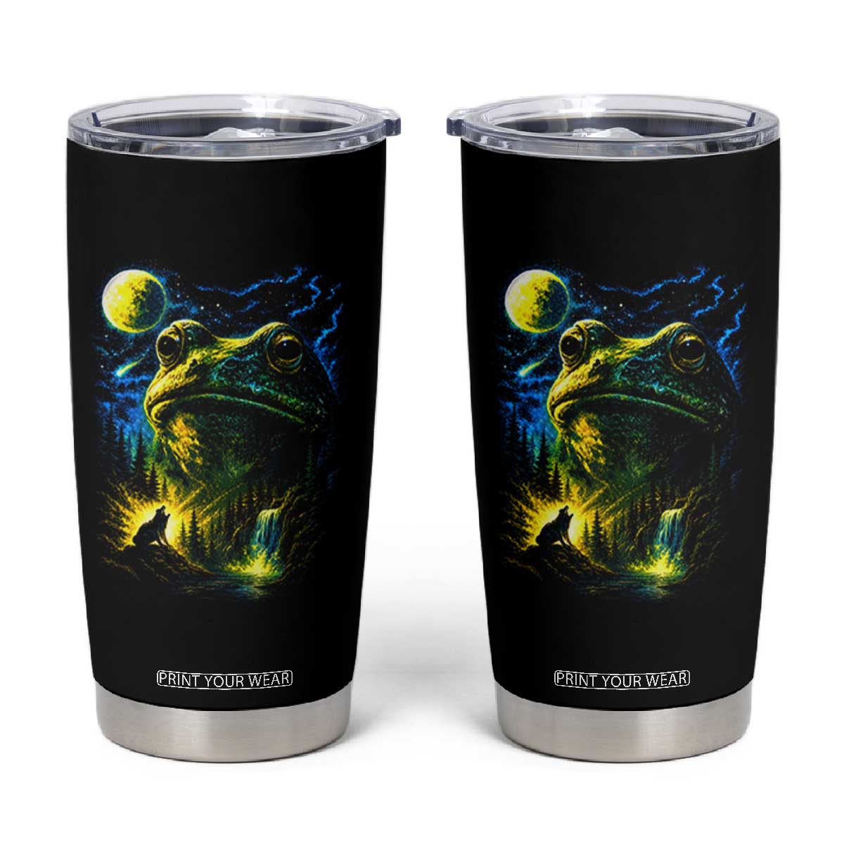 Cosmic Frog Howling At Moon Parody Graphic Tumbler Cup Vintage 90s Retro Fantasy Meme TS02 Black Print Your Wear
