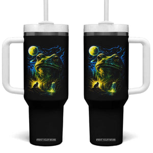 Cosmic Frog Howling At Moon Parody Graphic Tumbler With Handle Vintage 90s Retro Fantasy Meme