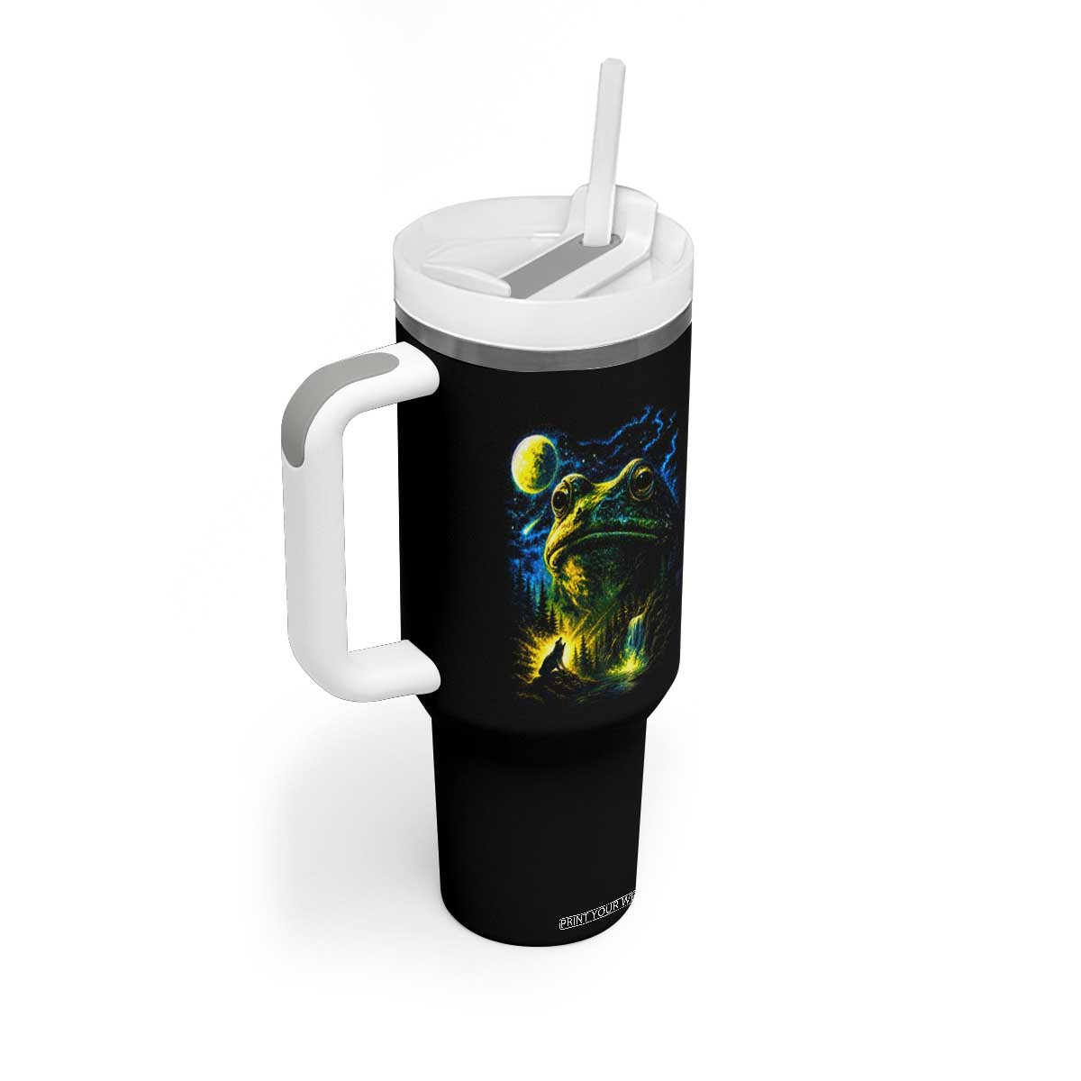 Cosmic Frog Howling At Moon Parody Graphic Tumbler With Handle Vintage 90s Retro Fantasy Meme