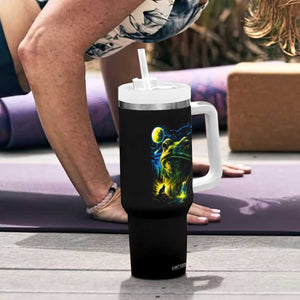 Cosmic Frog Howling At Moon Parody Graphic Tumbler With Handle Vintage 90s Retro Fantasy Meme