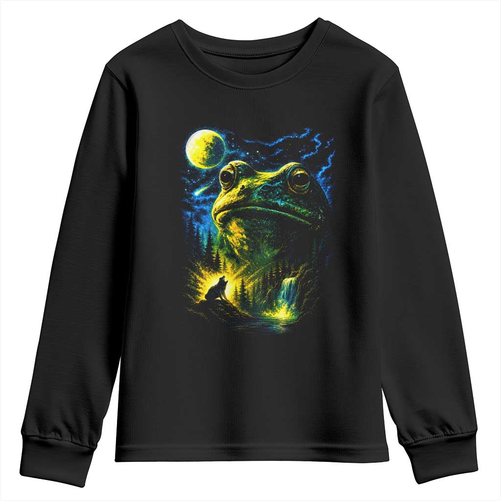 Cosmic Frog Howling At Moon Parody Graphic Youth Sweatshirt Vintage 90s Retro Fantasy Meme TS02 Black Print Your Wear
