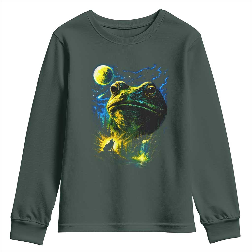 Cosmic Frog Howling At Moon Parody Graphic Youth Sweatshirt Vintage 90s Retro Fantasy Meme