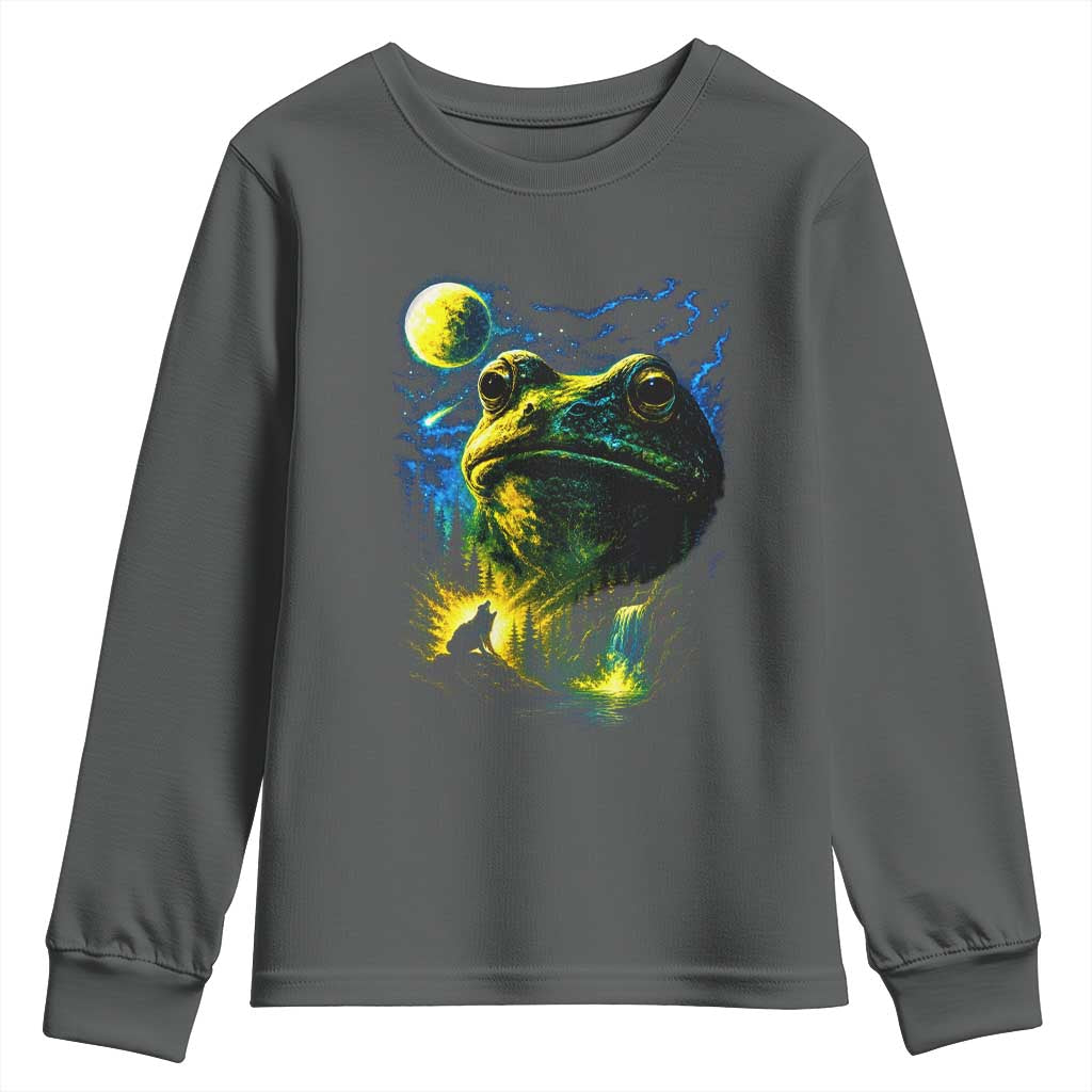 Cosmic Frog Howling At Moon Parody Graphic Youth Sweatshirt Vintage 90s Retro Fantasy Meme