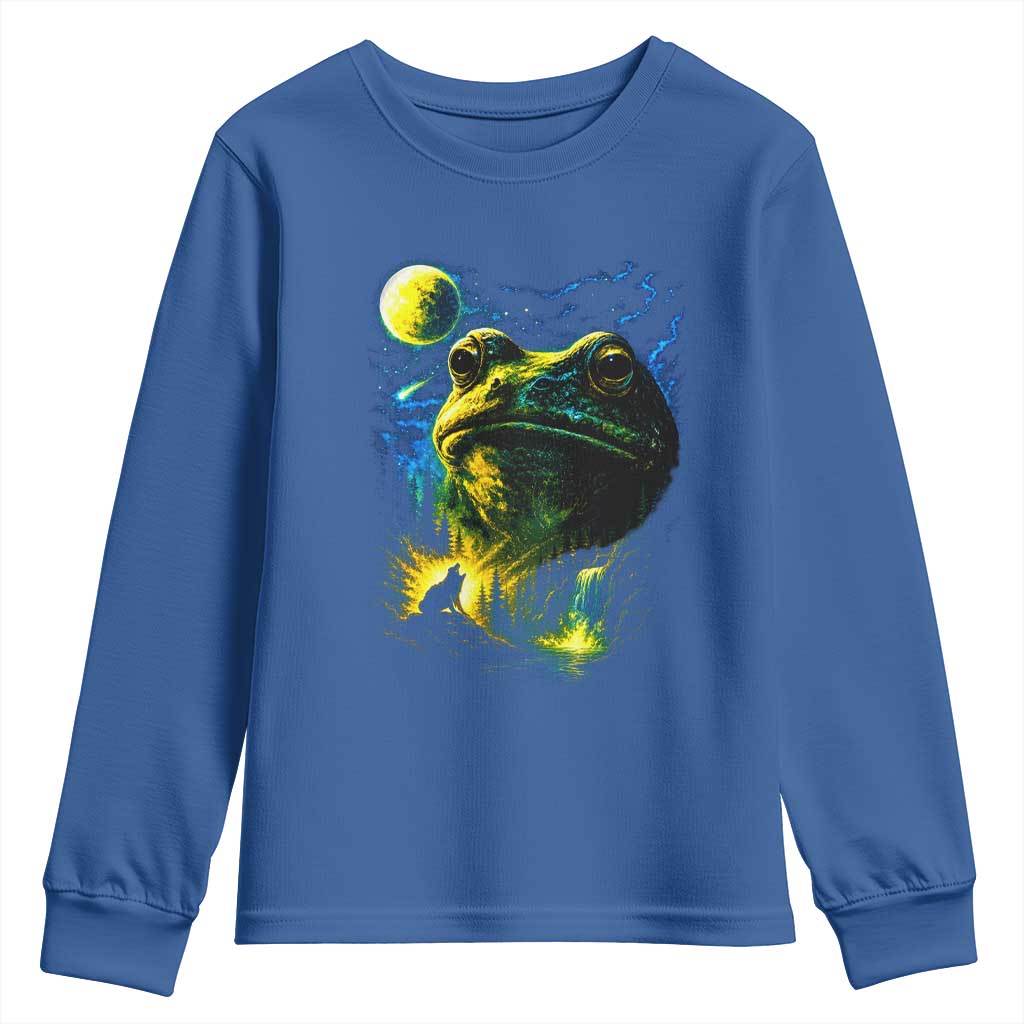 Cosmic Frog Howling At Moon Parody Graphic Youth Sweatshirt Vintage 90s Retro Fantasy Meme