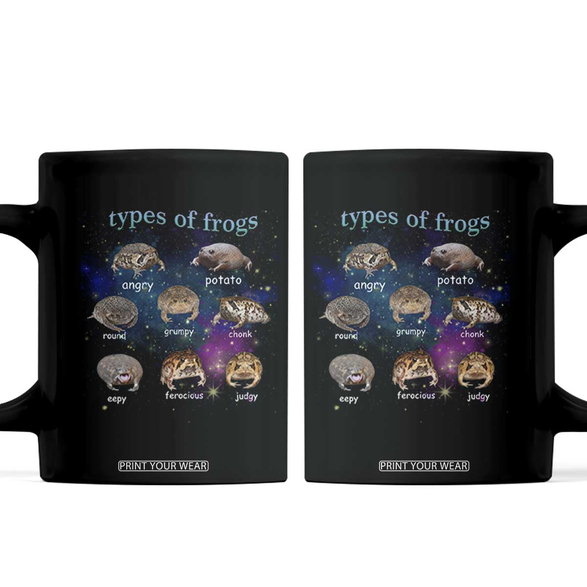 Types Of Frogs Funny Rain Frog Meme Chart Coffee Mug Angry Grumpy Eepy Chonk Potato Round Judgy Ferocious TS02 Black Print Your Wear