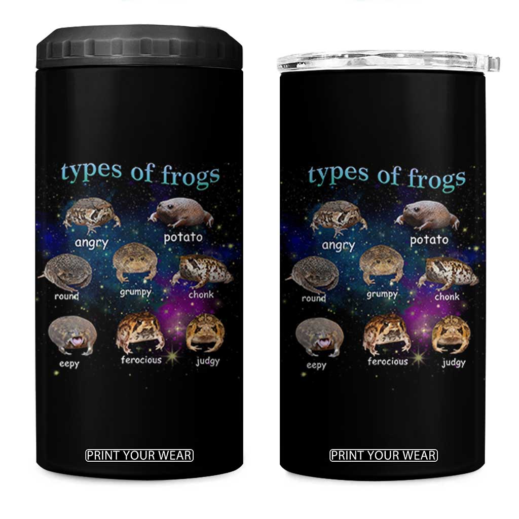 Types Of Frogs Funny Rain Frog Meme Chart 4 in 1 Can Cooler Tumbler Angry Grumpy Eepy Chonk Potato Round Judgy Ferocious TS02 One Size: 16 oz Black Print Your Wear