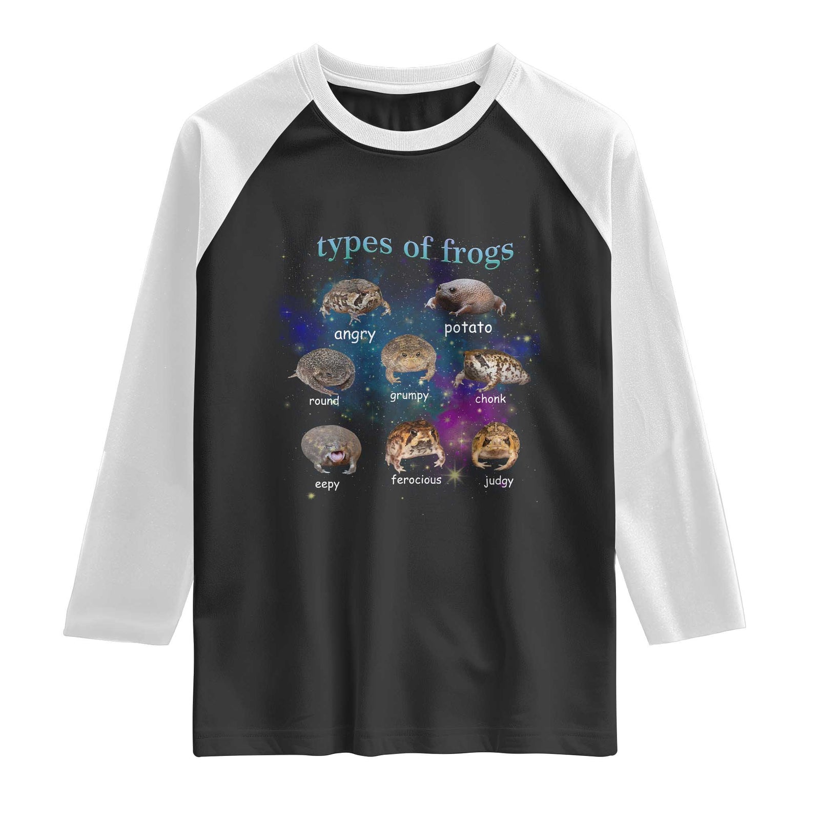 Types Of Frogs Funny Rain Frog Meme Chart Raglan Shirt Angry Grumpy Eepy Chonk Potato Round Judgy Ferocious TS02 Black White Print Your Wear