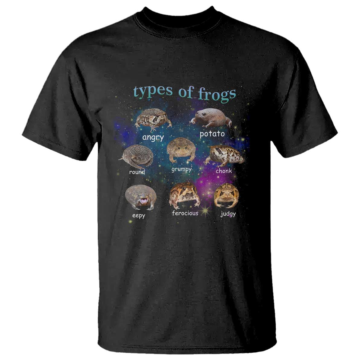 Types Of Frogs Funny Rain Frog Meme Chart T Shirt Angry Grumpy Eepy Chonk Potato Round Judgy Ferocious TS02 Black Print Your Wear