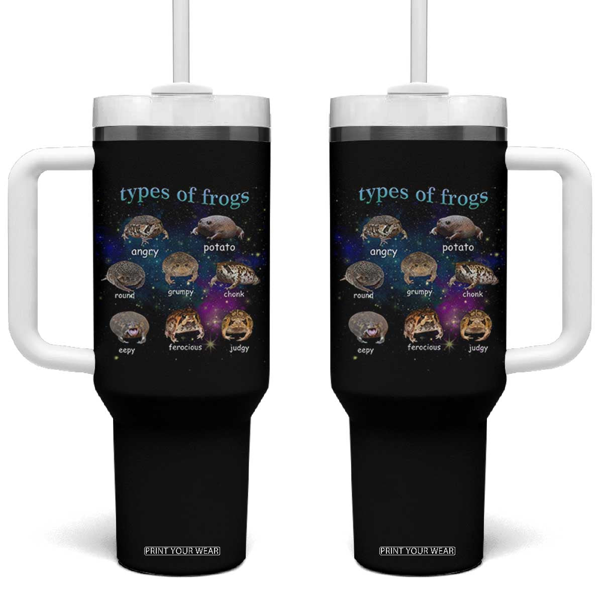 Types Of Frogs Funny Rain Frog Meme Chart Tumbler With Handle Angry Grumpy Eepy Chonk Potato Round Judgy Ferocious TS02 One Size: 40 oz Black Print Your Wear