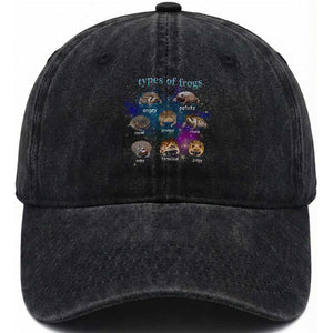 Types Of Frogs Funny Rain Frog Meme Chart Washed Cotton Baseball Cap Angry Grumpy Eepy Chonk Potato Round Judgy Ferocious