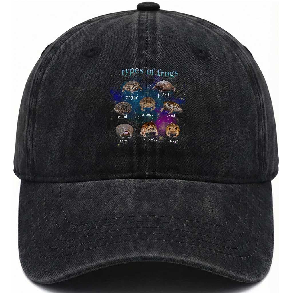 Types Of Frogs Funny Rain Frog Meme Chart Washed Cotton Baseball Cap Angry Grumpy Eepy Chonk Potato Round Judgy Ferocious TS02 Print Your Wear