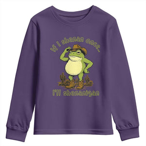 Funny Cowboy Frog Western Meme Youth Sweatshirt If I Shenan Once I Will Shenanigan